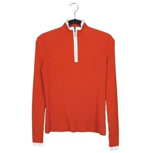 Mock Neck Sweater 100% Cotton Womens L Ribbed Stretch Quarter Zip Top Jumper VTG